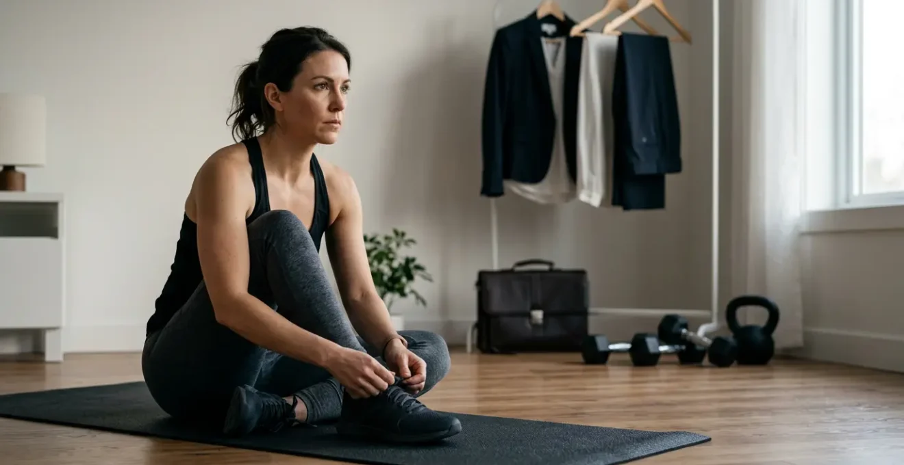 Business professional balancing gym and work life