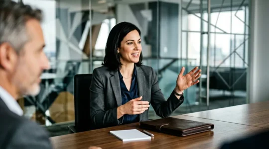 Professional in a modern office setting engaged in a salary negotiation meeting