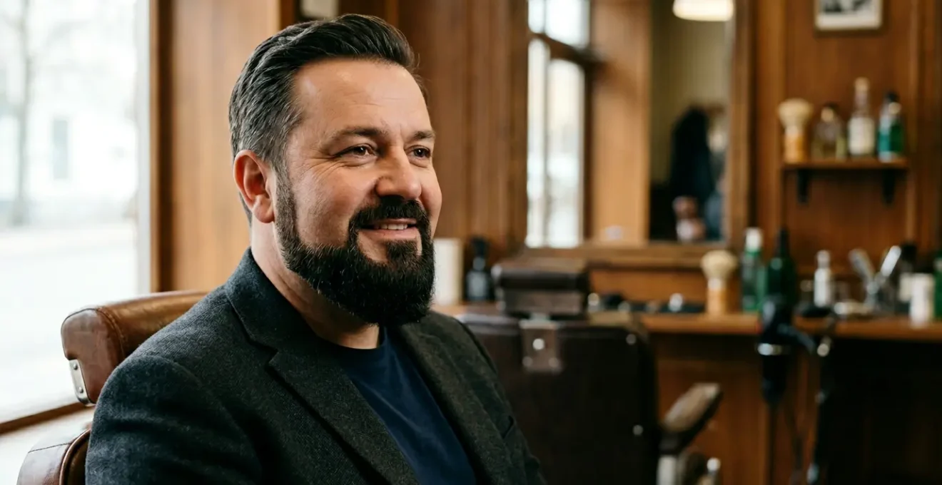 Professional man with round face showcasing angular goatee beard style for masculine jawline definition
