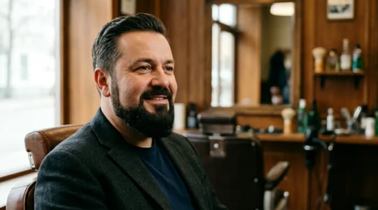 Professional man with round face showcasing angular goatee beard style for masculine jawline definition