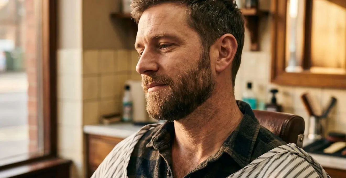 Professional demonstration of proper beard neckline placement on masculine jaw