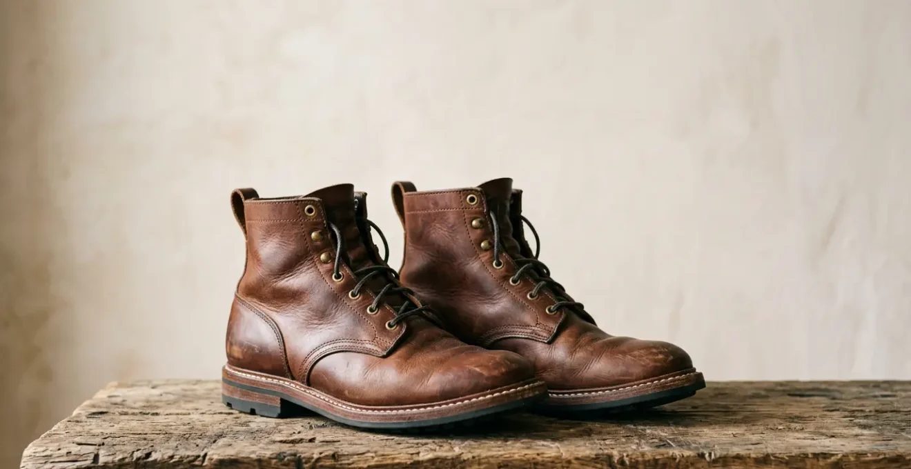 Premium leather work boots with Goodyear welt construction showcasing durability and craftsmanship