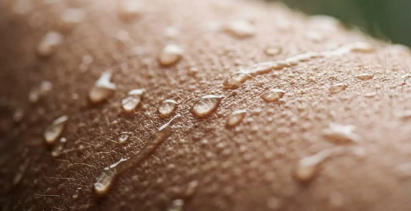 Macro shot of water droplets on skin showing cold water response