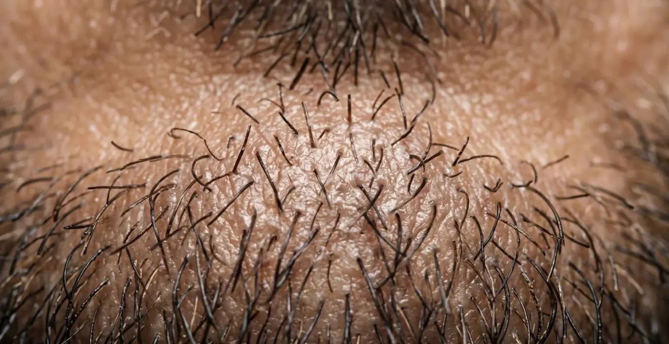 Extreme close-up of beard hair texture and skin surface