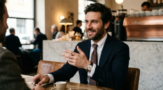 Man embodying sprezzatura with subtle elegance and studied carelessness