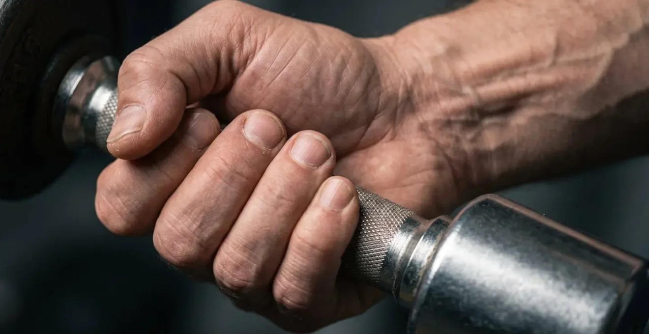 Man over 40 performing controlled strength training with focus on form