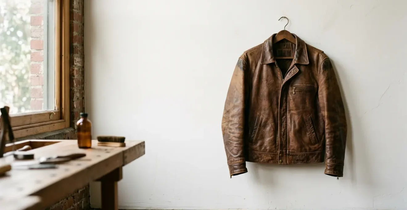 Well-maintained vintage leather jacket showing rich patina after years of care