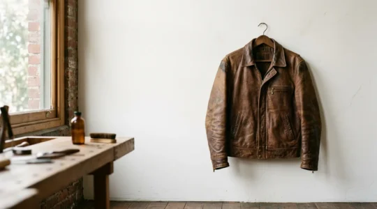 Well-maintained vintage leather jacket showing rich patina after years of care
